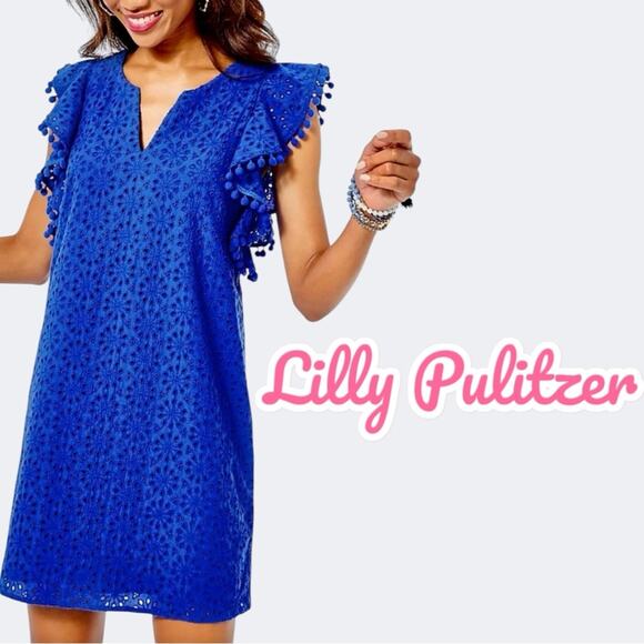 Lilly Pulitzer NWT Astara Dress Baha Blue Neon Sunburst Eyelet Size Small 198.00 - Picture 1 of 8